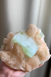 Beautiful Green Apophyllite with Pink Stilbite Flower