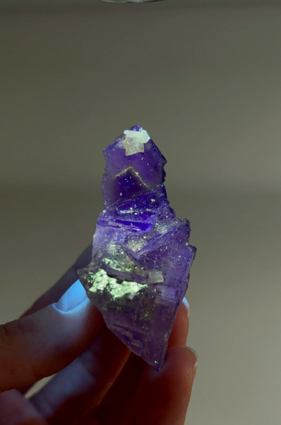 Rare Fluorite with Petroleum Oil Inclusions – "Space Glow" Fluorescence