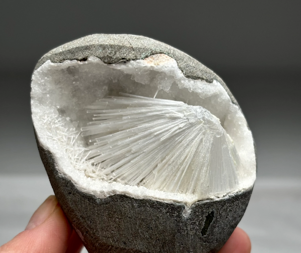 Scolecite Flower Geode with Sparkly Druzy Quartz