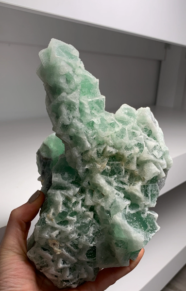 Green Fluorite with Super Sparkly White Quartz — Fujian, China