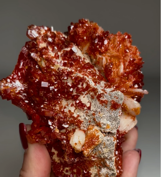 Top-Class Red Vanadinite on Barite